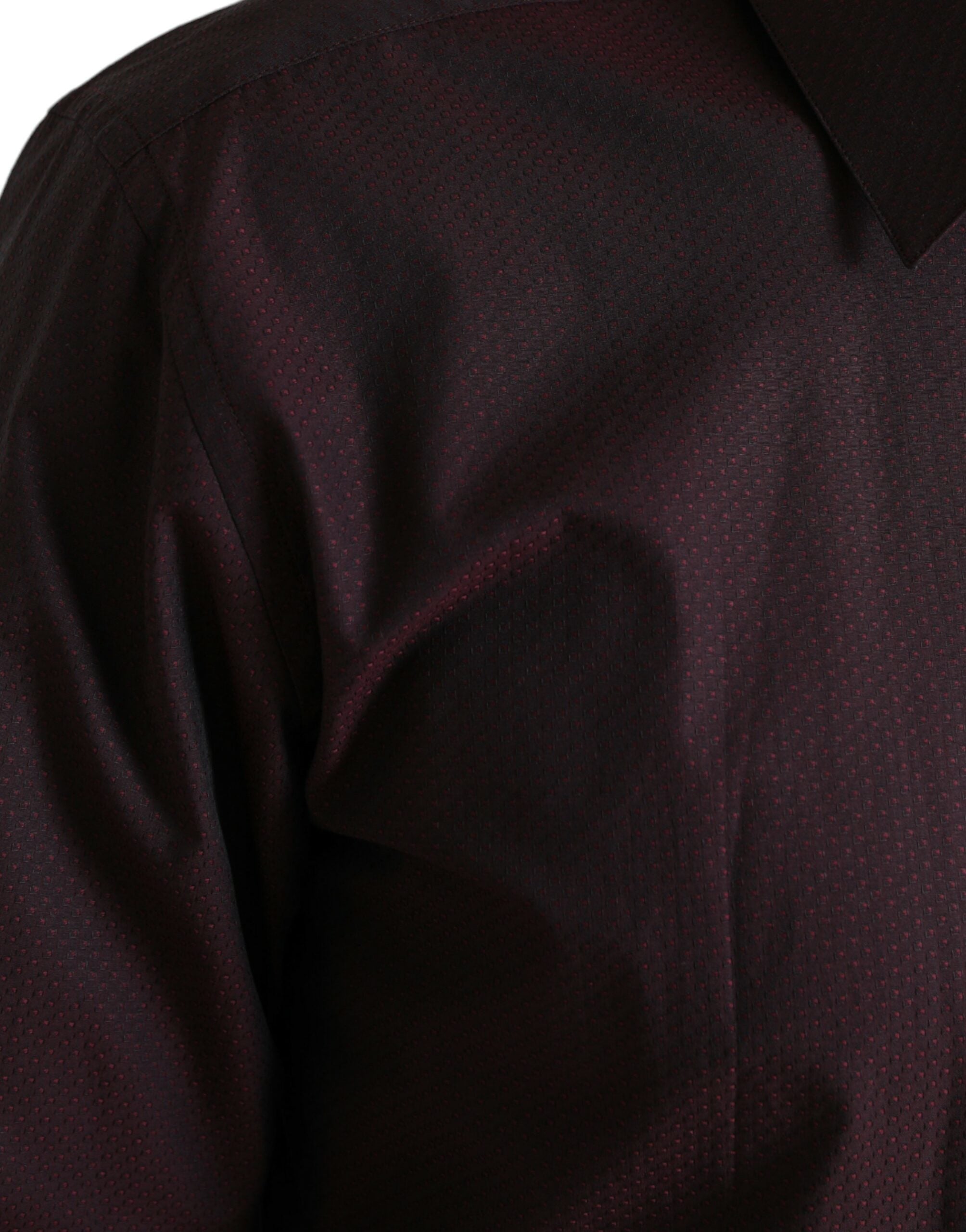 Maroon Jacquard formal dress by Dolce & Gabbana, stylish Martini shirt with intricate woven pattern and elegant design.