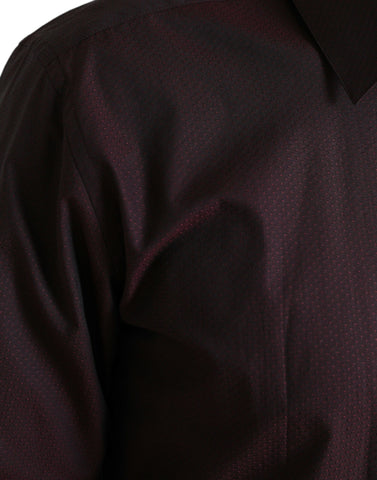 Maroon Jacquard formal dress by Dolce & Gabbana, stylish Martini shirt with intricate woven pattern and elegant design.