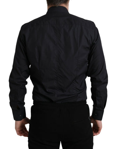 Navy blue cotton formal dress shirt with collar by Dolce & Gabbana, shown with buttons and tailored fit.