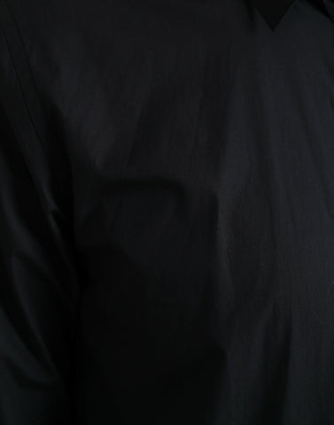 Navy blue cotton formal dress shirt with collar by Dolce & Gabbana, displayed flat on a white background.