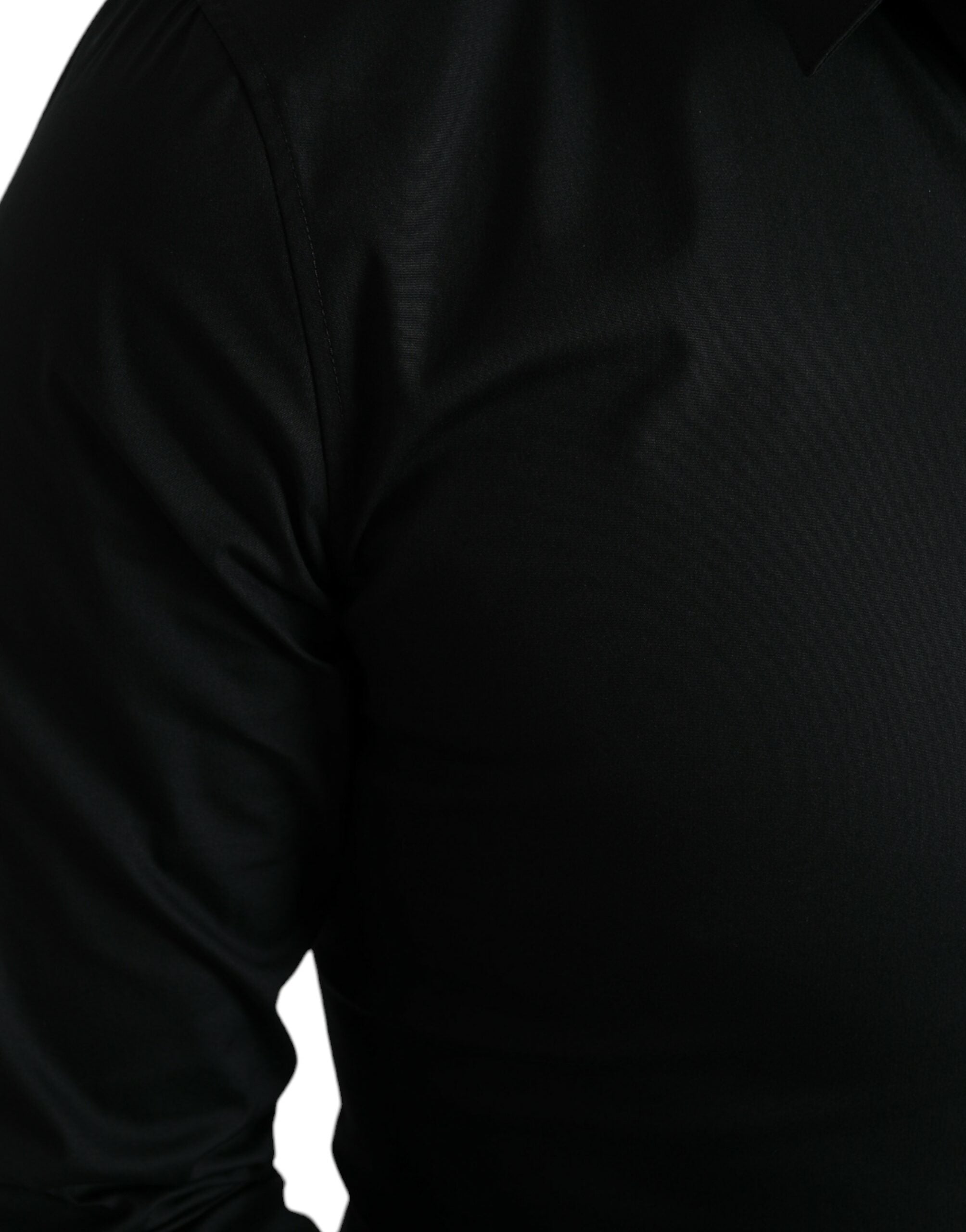Black cotton stretch slim fit formal dress shirt by Dolce & Gabbana, shown with a classic collar and button-down front.