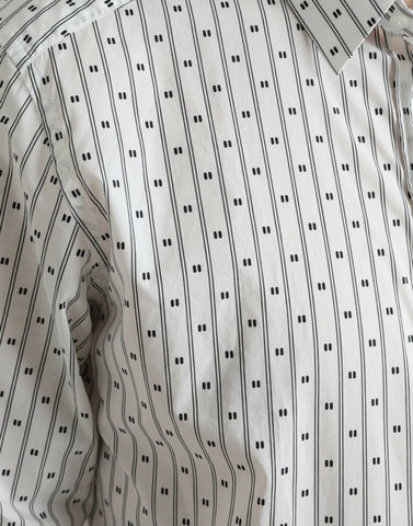 White patterned men's formal dress shirt by Dolce & Gabbana with gold accents and a tailored fit.