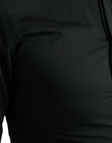 Black cotton silk formal gold dress shirt by Dolce & Gabbana, featuring a sleek design and elegant gold accents.