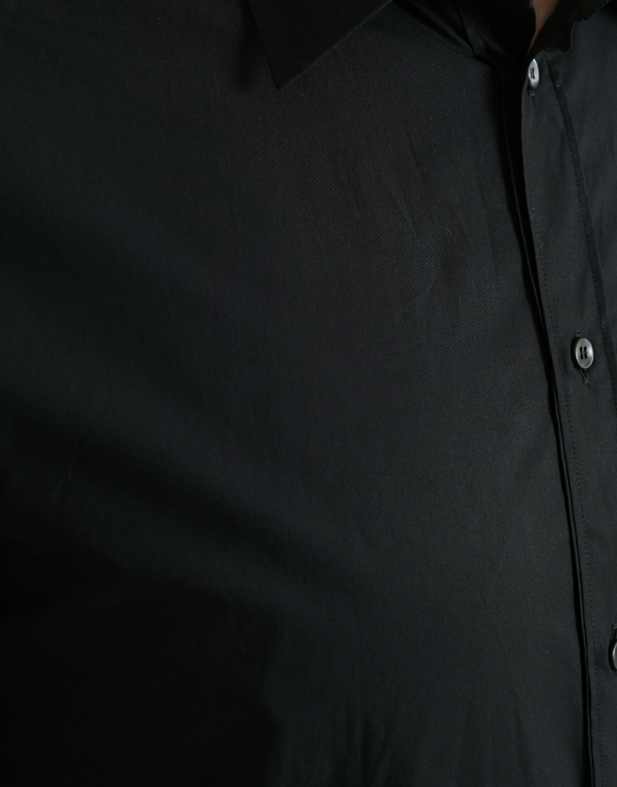 Black cotton men's formal gold dress shirt by Dolce & Gabbana, featuring a classic fit and elegant design.