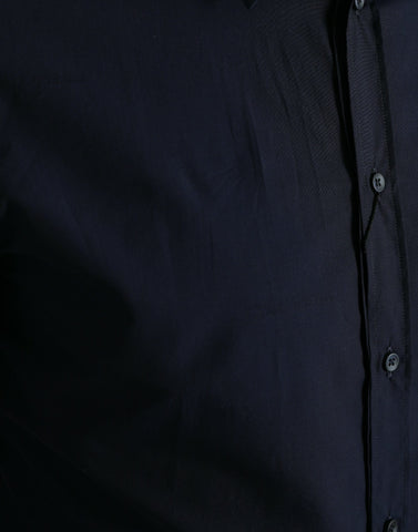 Navy blue slim fit formal gold dress shirt by Dolce & Gabbana, featuring a tailored design and classic collar.