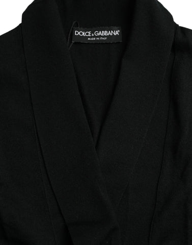 Black cashmere long sleeves belted wrap robe by Dolce & Gabbana, shown with a soft, luxurious fabric and elegant design.