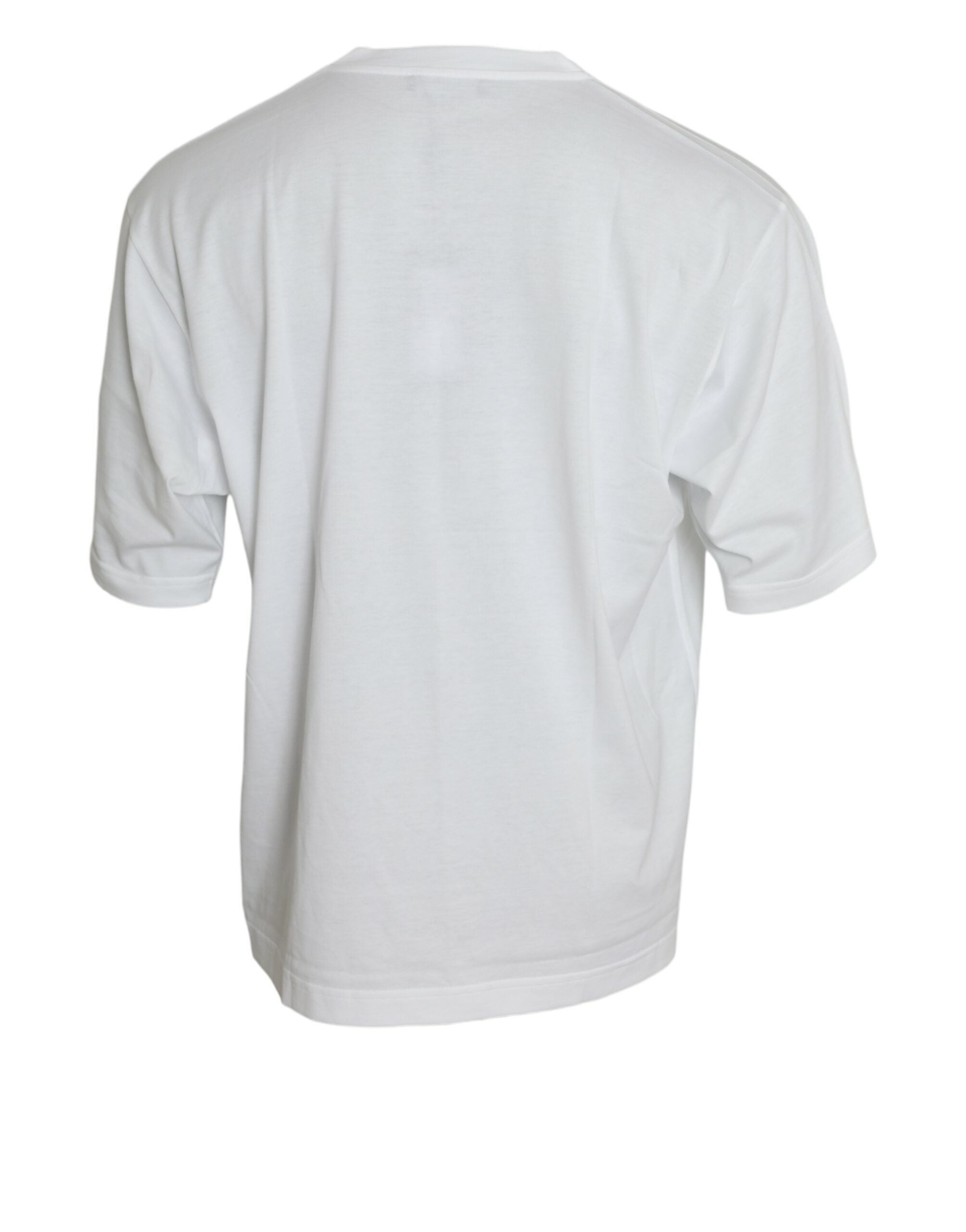 White cotton short-sleeve crewneck T-shirt by Dolce & Gabbana, casual fit, smooth fabric, and classic design.