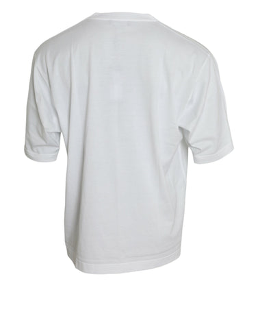 White cotton short-sleeve crewneck T-shirt by Dolce & Gabbana, casual fit, smooth fabric, and classic design.