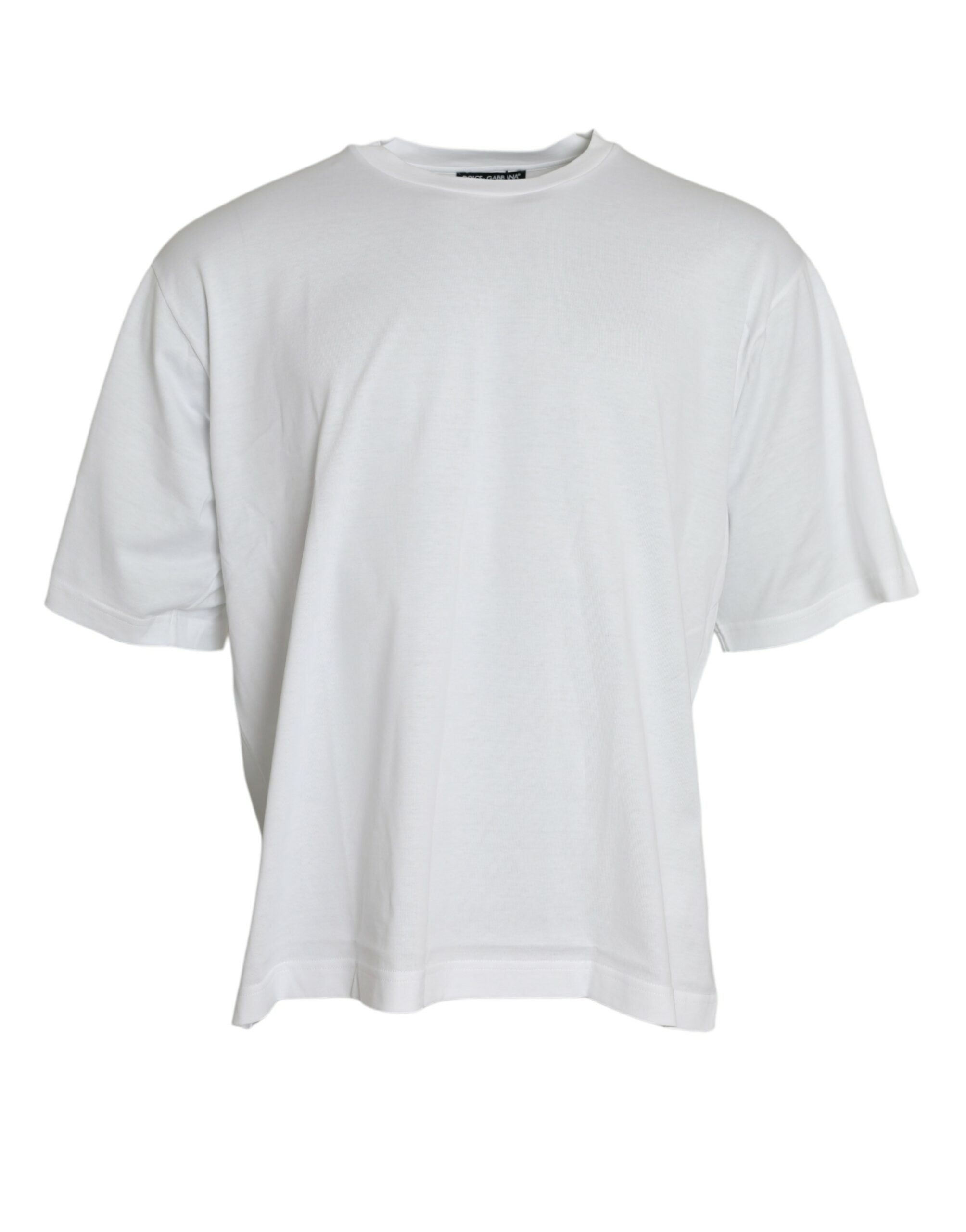 White cotton short-sleeve crewneck T-shirt by Dolce & Gabbana, displayed flat with visible stitching and soft fabric texture.