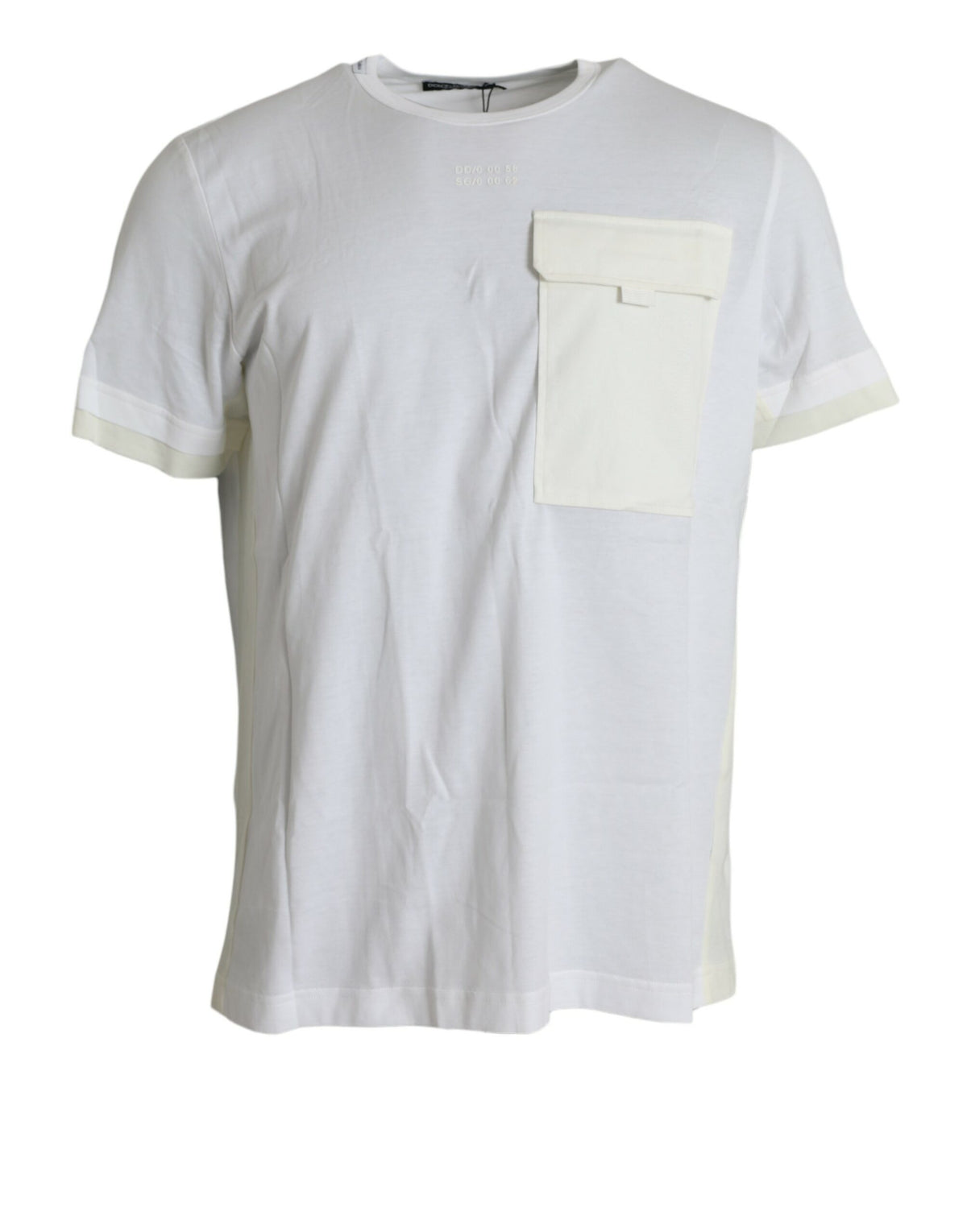 White cotton short sleeve T-shirt with chest pocket by Dolce & Gabbana, shown on a plain background.