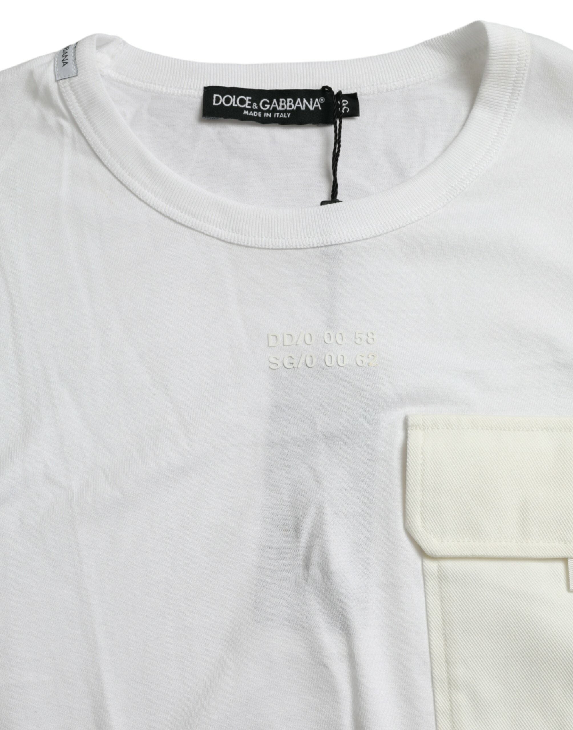 White cotton pocket short sleeve T-shirt by Dolce & Gabbana, featuring a classic crew neck and chest pocket detail.