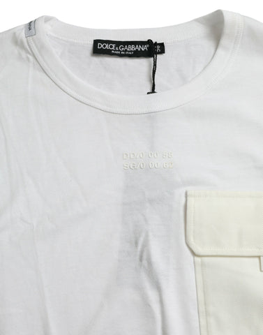 White cotton pocket short sleeve T-shirt by Dolce & Gabbana, featuring a classic crew neck and chest pocket detail.