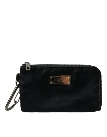Black nylon Dolce & Gabbana logo plaque keyring pouch with clutch bag design, featuring a sleek, compact accessory with branding details.