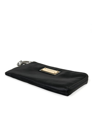 Black nylon Dolce & Gabbana logo plaque keyring pouch with clutch bag design, featuring a sleek, compact accessory with branding detail.