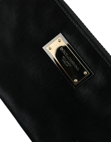 Black nylon Dolce & Gabbana logo plaque keyring pouch with clutch bag style and compact design.