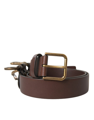 Brown calf leather belt with gold metal buckle by Dolce & Gabbana, featuring smooth leather and sleek buckle design.