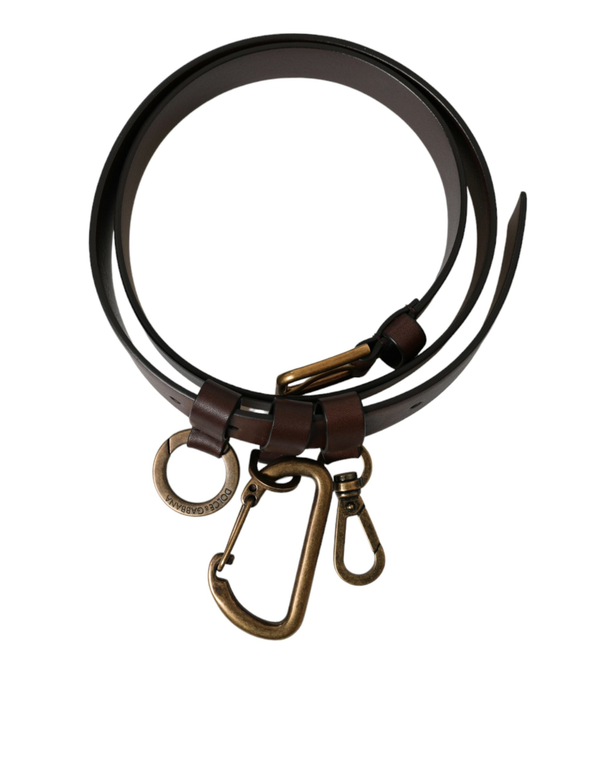 Brown calf leather belt with gold metal buckle from Dolce & Gabbana, featuring a sleek and polished design.