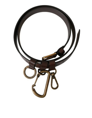 Brown calf leather belt with gold metal buckle from Dolce & Gabbana, featuring a sleek and polished design.