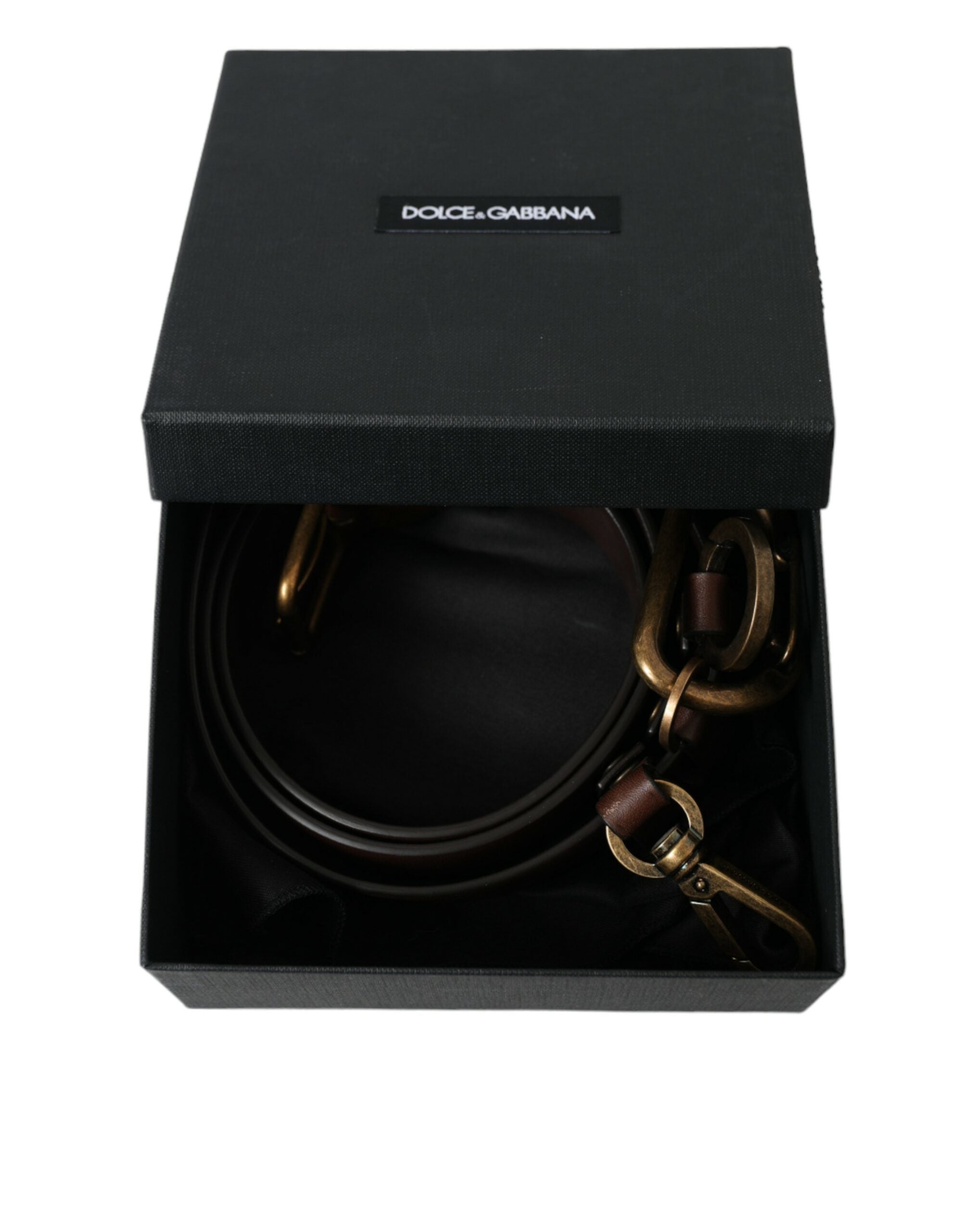 Brown calf leather belt with gold metal buckle from Dolce & Gabbana, featuring a sleek, classic design and high-quality craftsmanship.
