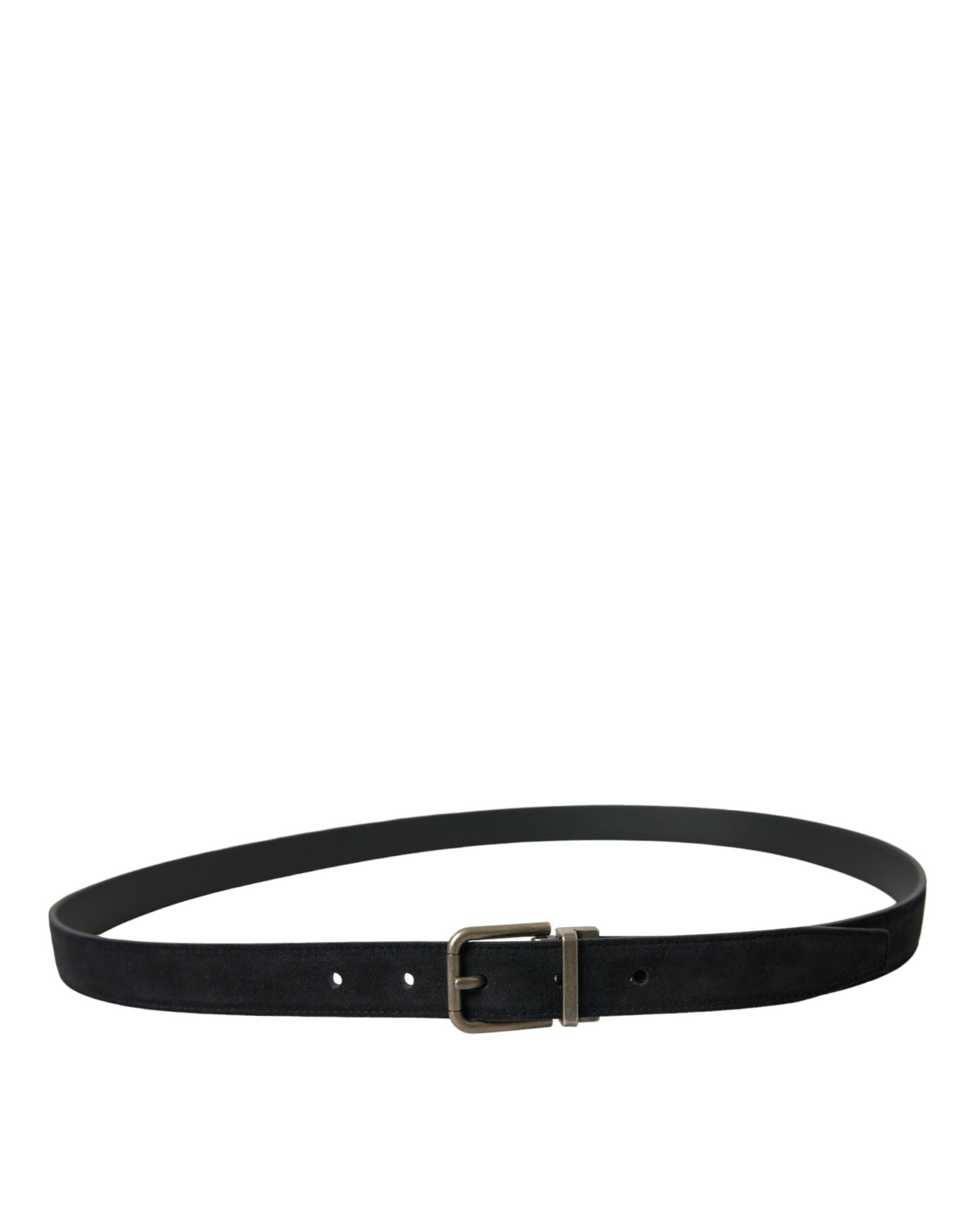 Black goat leather belt with antique metal buckle from Dolce & Gabbana, featuring a sleek leather strap and vintage-style buckle.