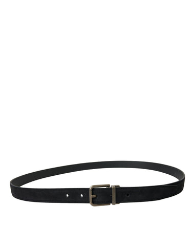 Black goat leather belt with antique metal buckle from Dolce & Gabbana, featuring a sleek leather strap and vintage-style buckle.