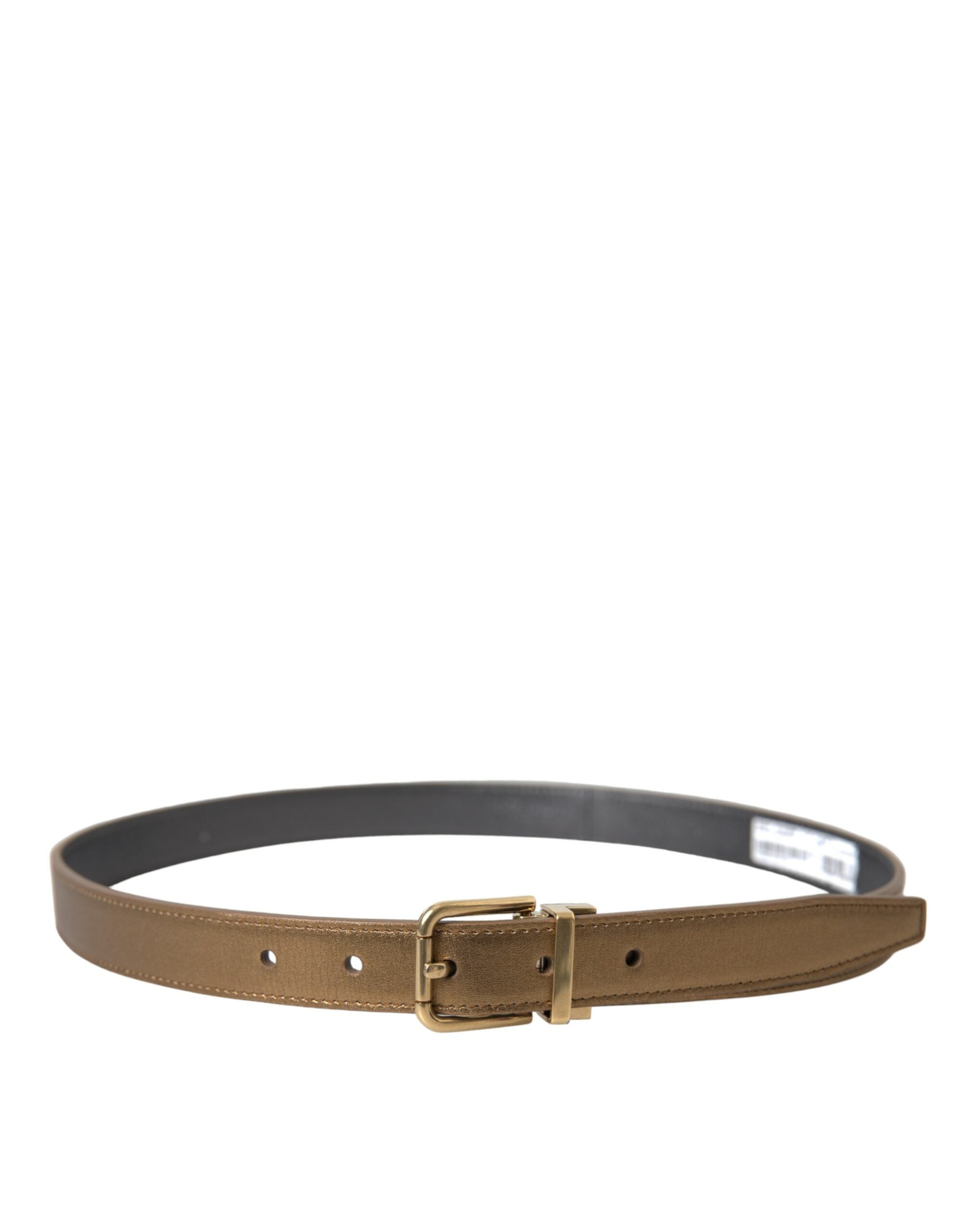 Metallic gold calf leather belt with metal buckle from Dolce & Gabbana, featuring a sleek and stylish accessory design.