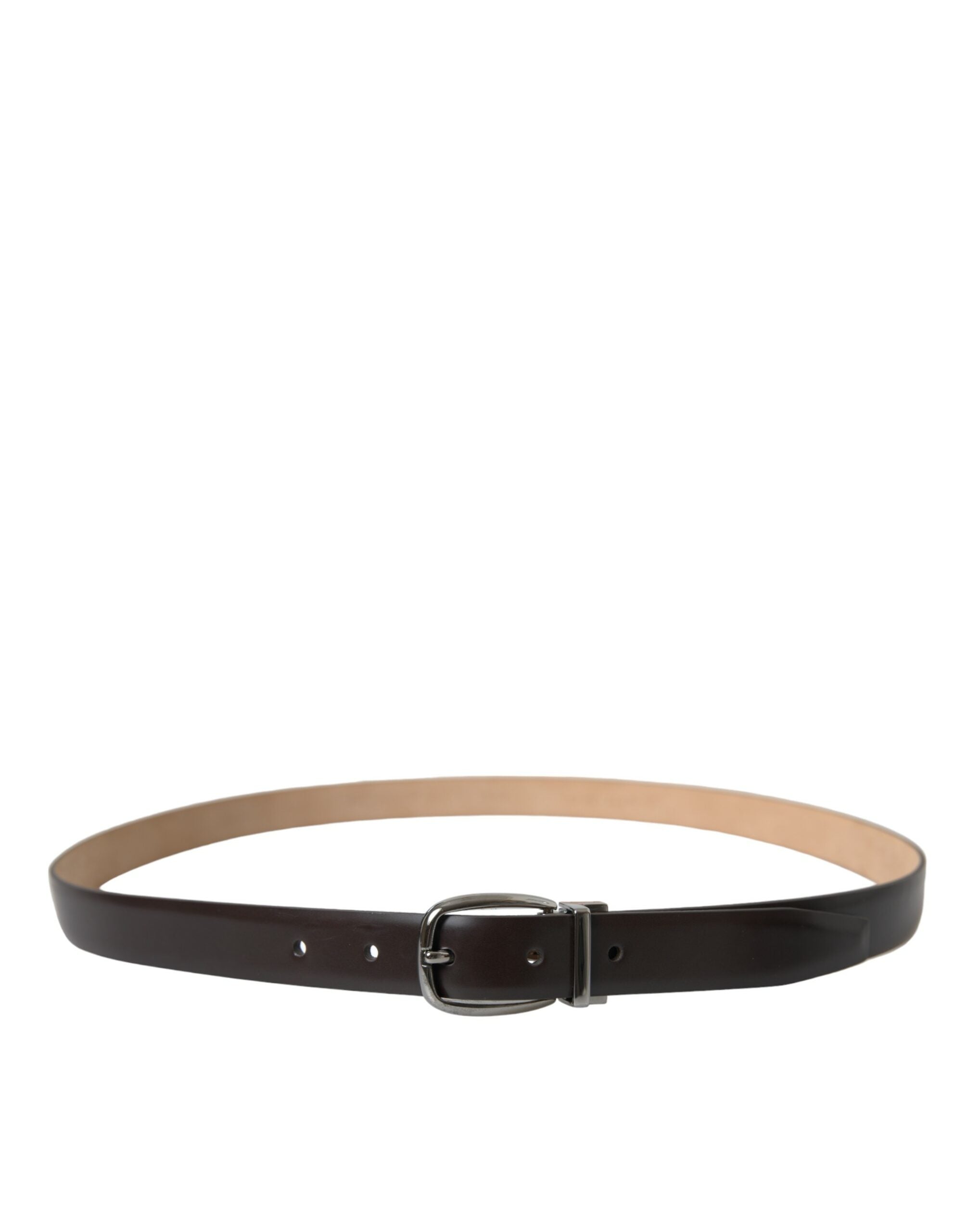 Dark brown leather belt with silver metal buckle by Dolce & Gabbana, featuring a sleek, stylish design and polished finish.