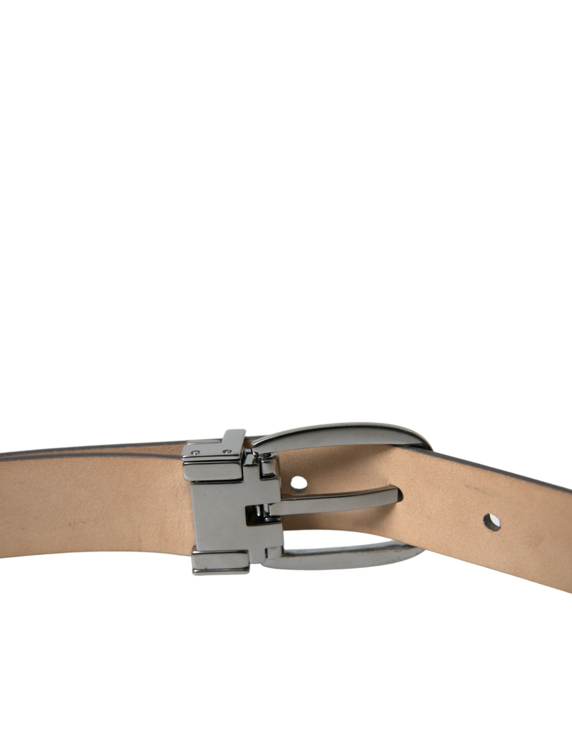 Dark brown leather belt with silver metal buckle from Dolce & Gabbana, featuring a sleek, polished design and smooth leather finish.