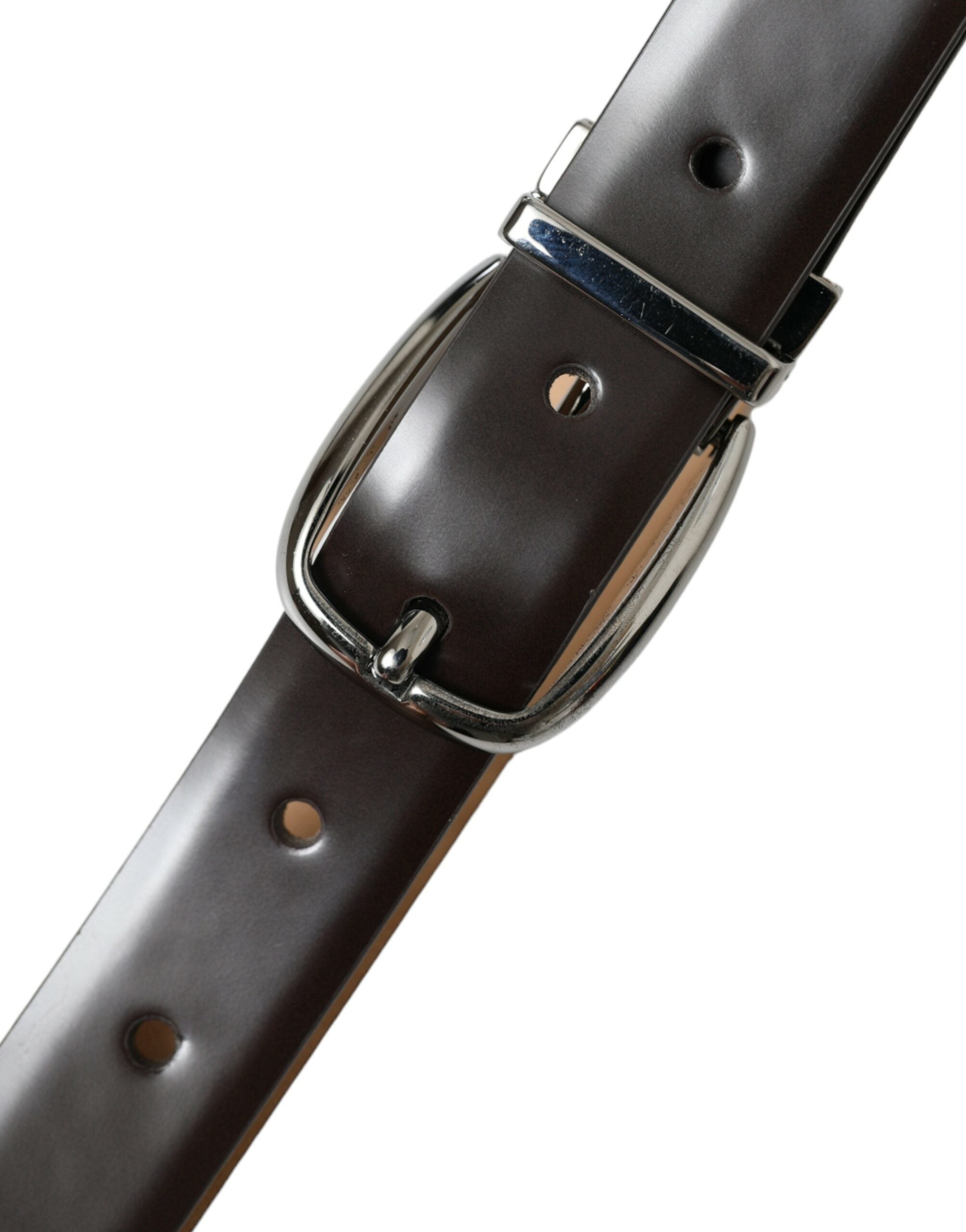 Dark brown leather belt with silver metal buckle from Dolce & Gabbana, featuring a sleek and stylish design.