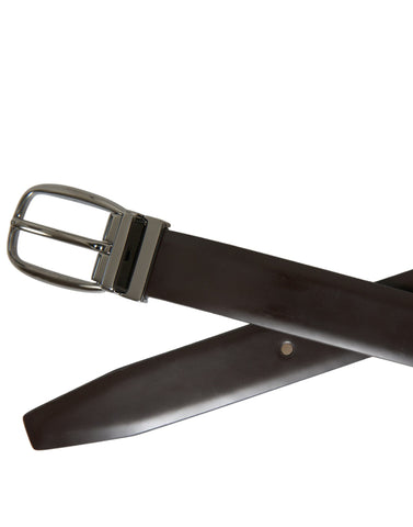 Dark brown leather belt with silver metal buckle from Dolce & Gabbana, featuring a classic design and smooth finish.