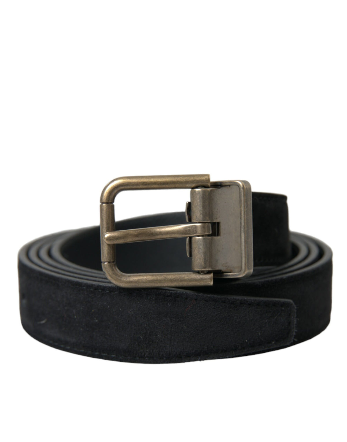 Black suede leather belt with gold metal buckle by Dolce & Gabbana, featuring a stylish and sophisticated design.