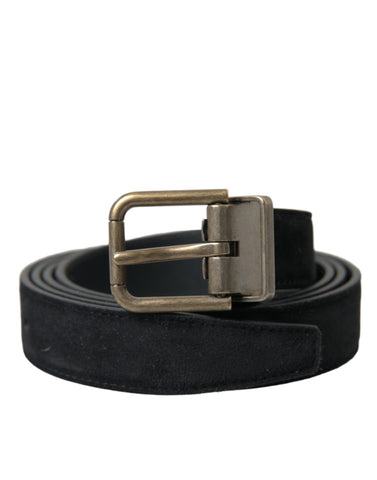 Black suede leather belt with gold metal buckle by Dolce & Gabbana, featuring a stylish and sophisticated design.