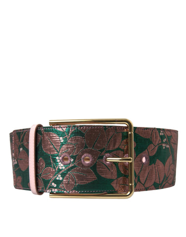 Multicolor floral jacquard lurex belt with gold buckle from Dolce & Gabbana, showcasing intricate floral patterns and shiny metallic details.