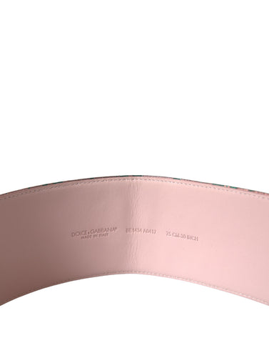 Multicolor floral jacquard lurex gold buckle belt by Dolce & Gabbana, featuring intricate floral patterns and shiny gold hardware.