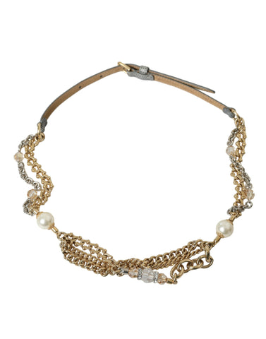 Blue braided gold brass chain waist belt with D&G branding, featuring intricate design and adjustable fit.