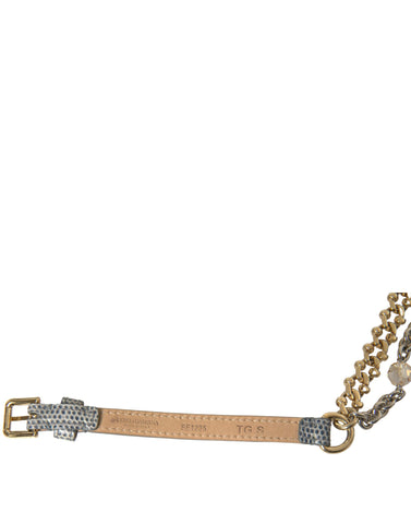Blue braided gold brass chain waist belt by Dolce & Gabbana, featuring intricate braided design and polished gold finish.