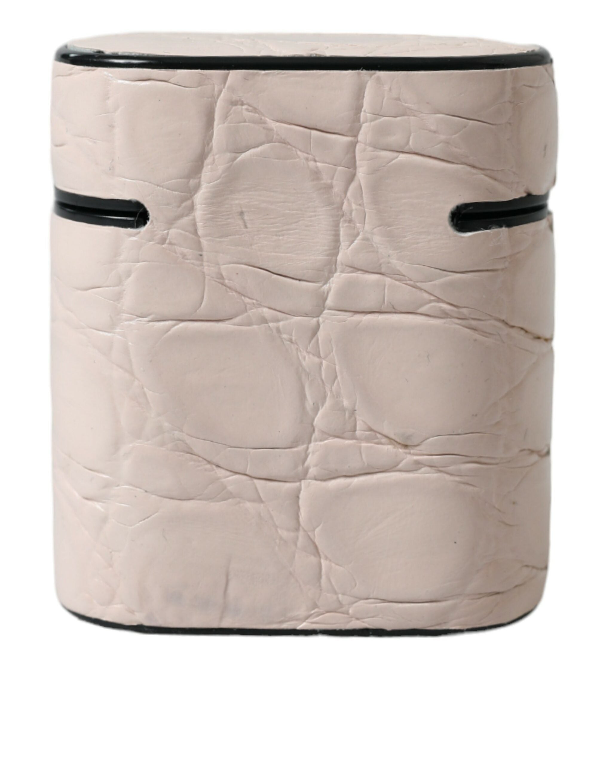 Light pink calf leather AirPods case with metal logo plaque by Dolce & Gabbana, featuring a sleek and stylish design.