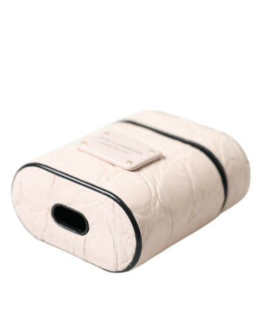 Light pink calf leather AirPods case with metal logo plaque by Dolce & Gabbana, featuring a sleek and stylish design.