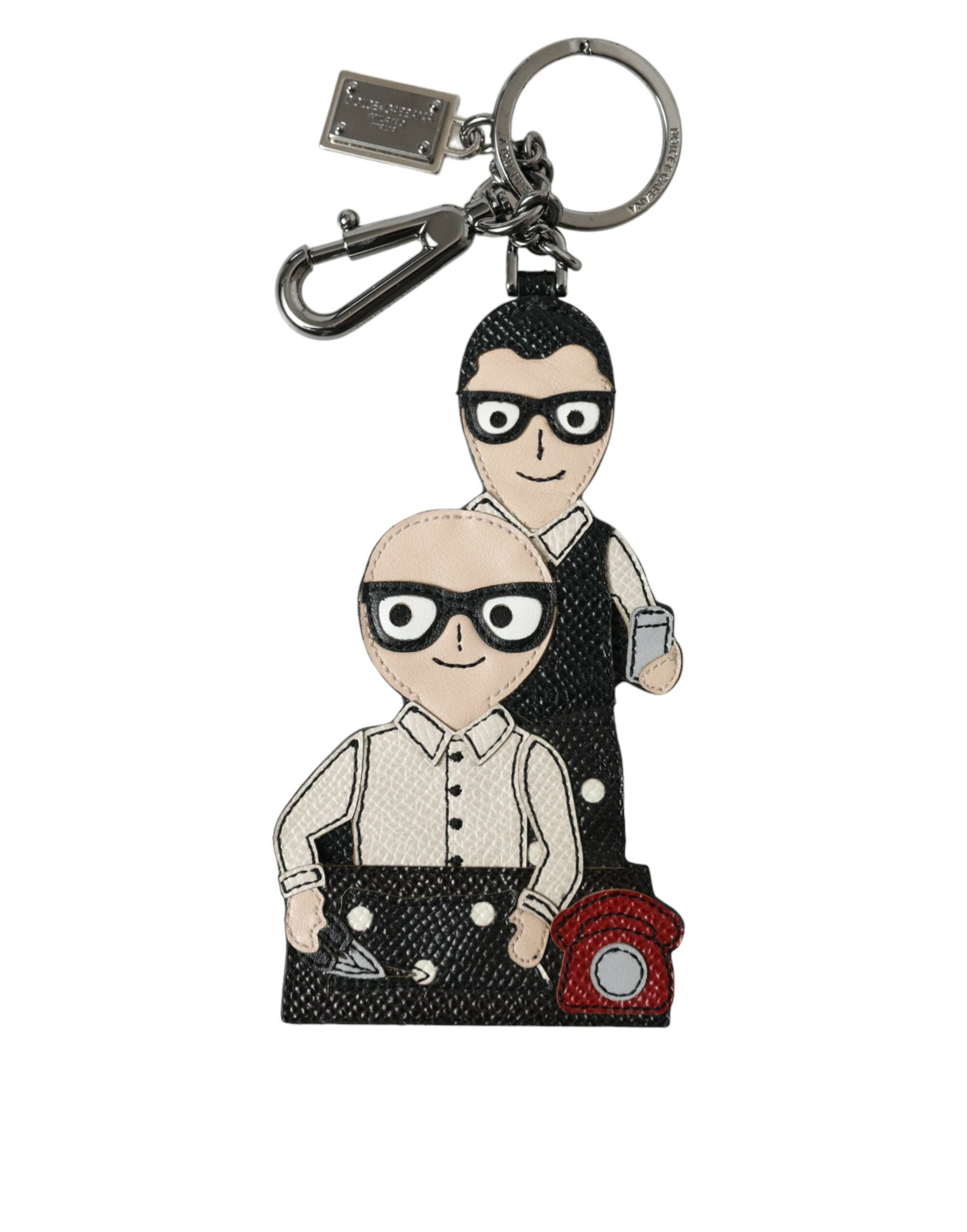 Leather Dolce & Gabbana Dominico Stefano logo badge keychain with DGFAMILY emblem and metallic keyring attachment.