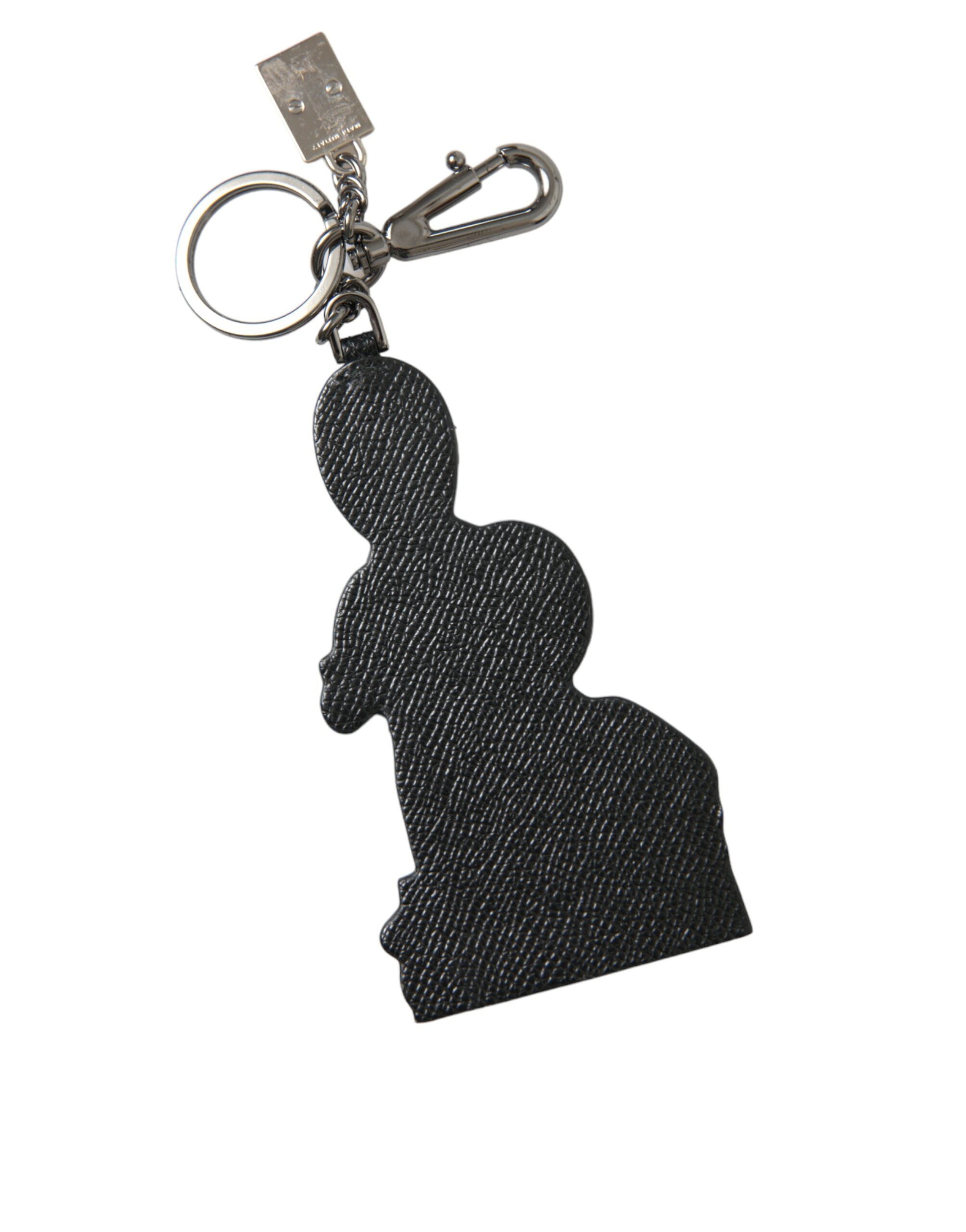 Leather Dolce & Gabbana Dominico Stefano #DGFAMILY logo badge keychain with engraved branding and metal keyring attachment.