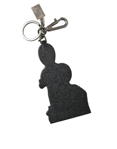 Leather Dolce & Gabbana Dominico Stefano #DGFAMILY logo badge keychain with engraved branding and metal keyring attachment.