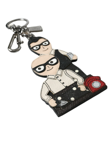 Leather Dolce & Gabbana Dominico Stefano #DGFAMILY logo badge keychain with embossed branding and sleek design.