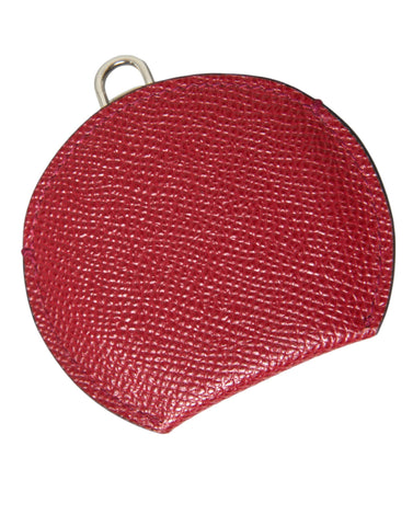 Red calfskin leather round logo hand mirror holder by Dolce & Gabbana, featuring sleek design and embossed logo detail.