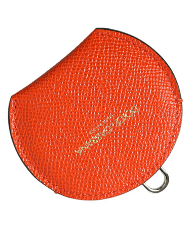 Orange calfskin leather Dolce & Gabbana round logo hand mirror holder with sleek design and detailed logo embossing.