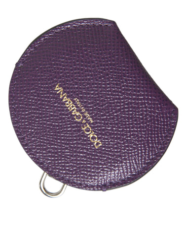 Purple calfskin leather Dolce & Gabbana round logo hand mirror holder with sleek, sophisticated design and embossed logo detail.