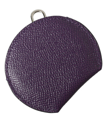 Purple calfskin leather Dolce & Gabbana round logo hand mirror holder with sleek design and embossed logo.