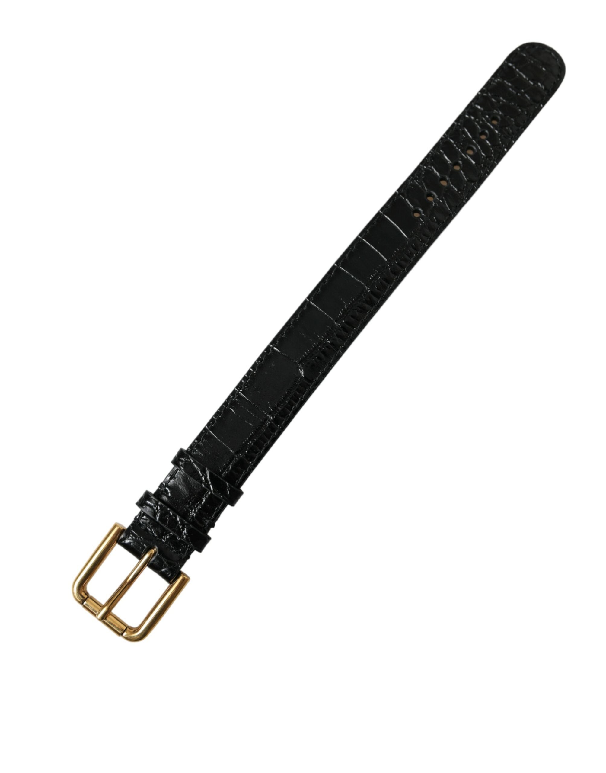 Black textured leather armband with gold-tone metal buckle by Dolce & Gabbana, stylish accessory with detailed craftsmanship.