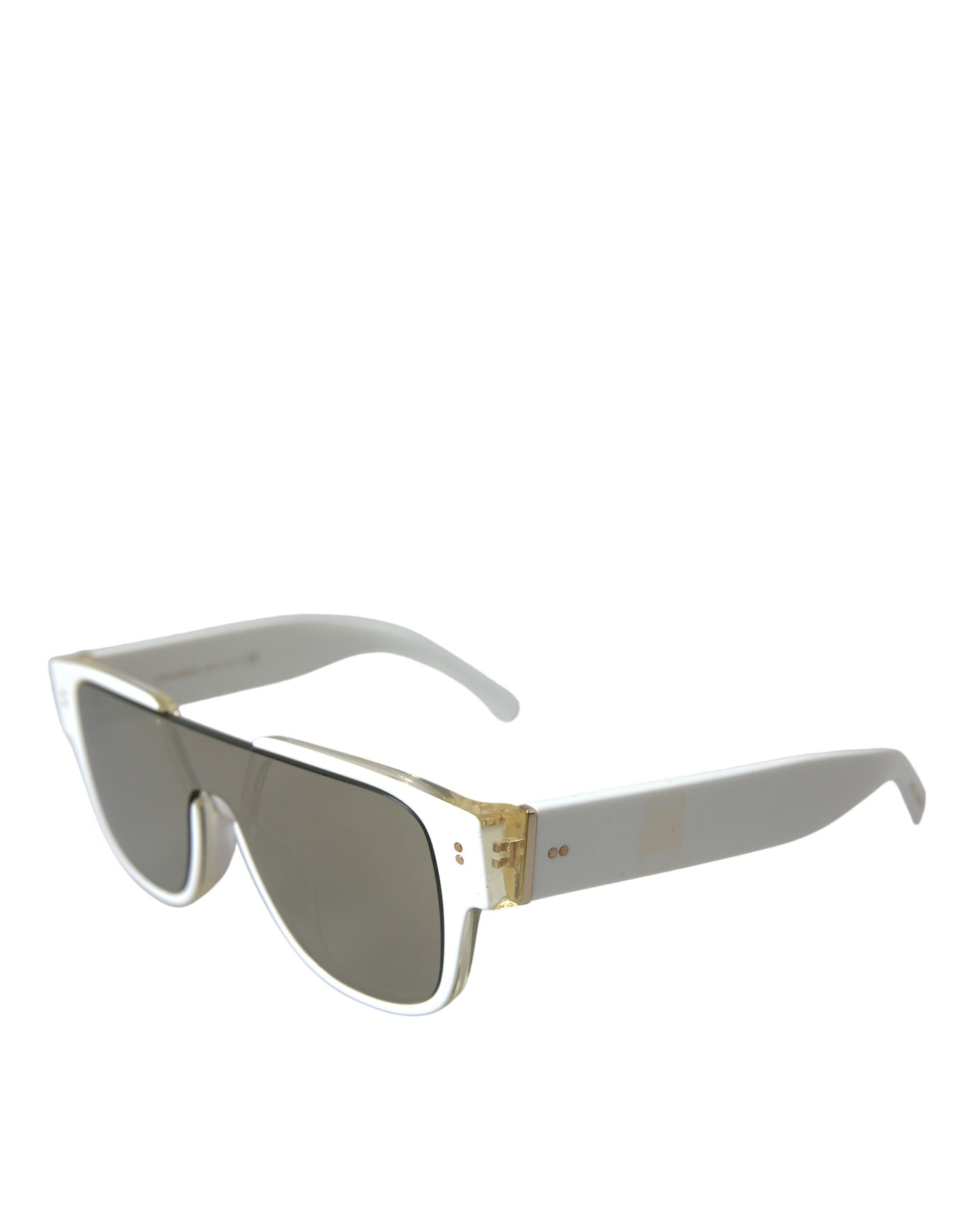 White acetate Dolce & Gabbana sunglasses with mirror lenses, featuring a sleek, fashionable design and round frame.