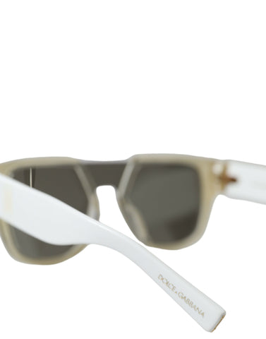 White acetate Dolce & Gabbana sunglasses with mirror lenses, featuring a stylish frame and modern design for sun protection.