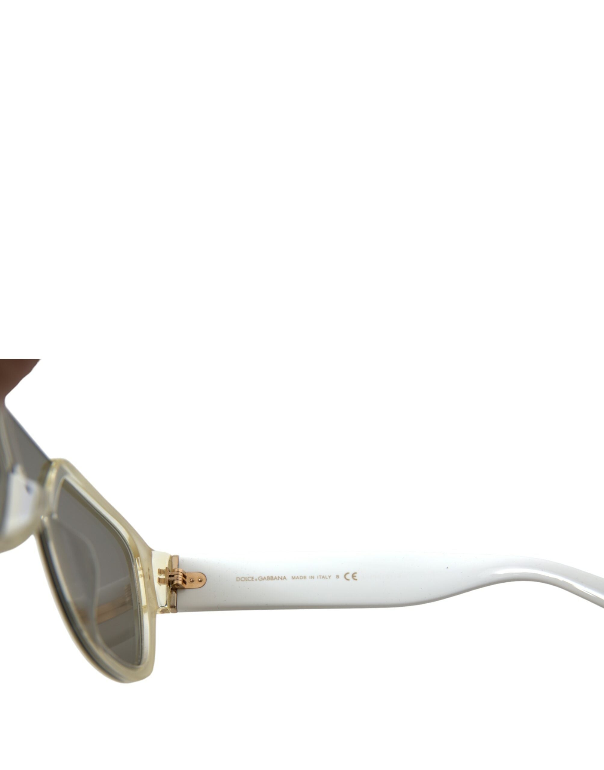 Dolce & Gabbana white acetate sunglasses with mirror lenses, DG4356 style, featuring a sleek, modern design and reflective lenses.